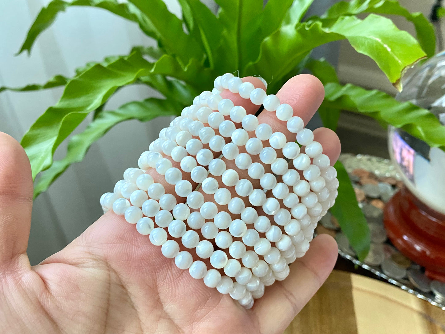 Original Mother of pearls perfect round Vintage bead bracelet Necklace 6mm