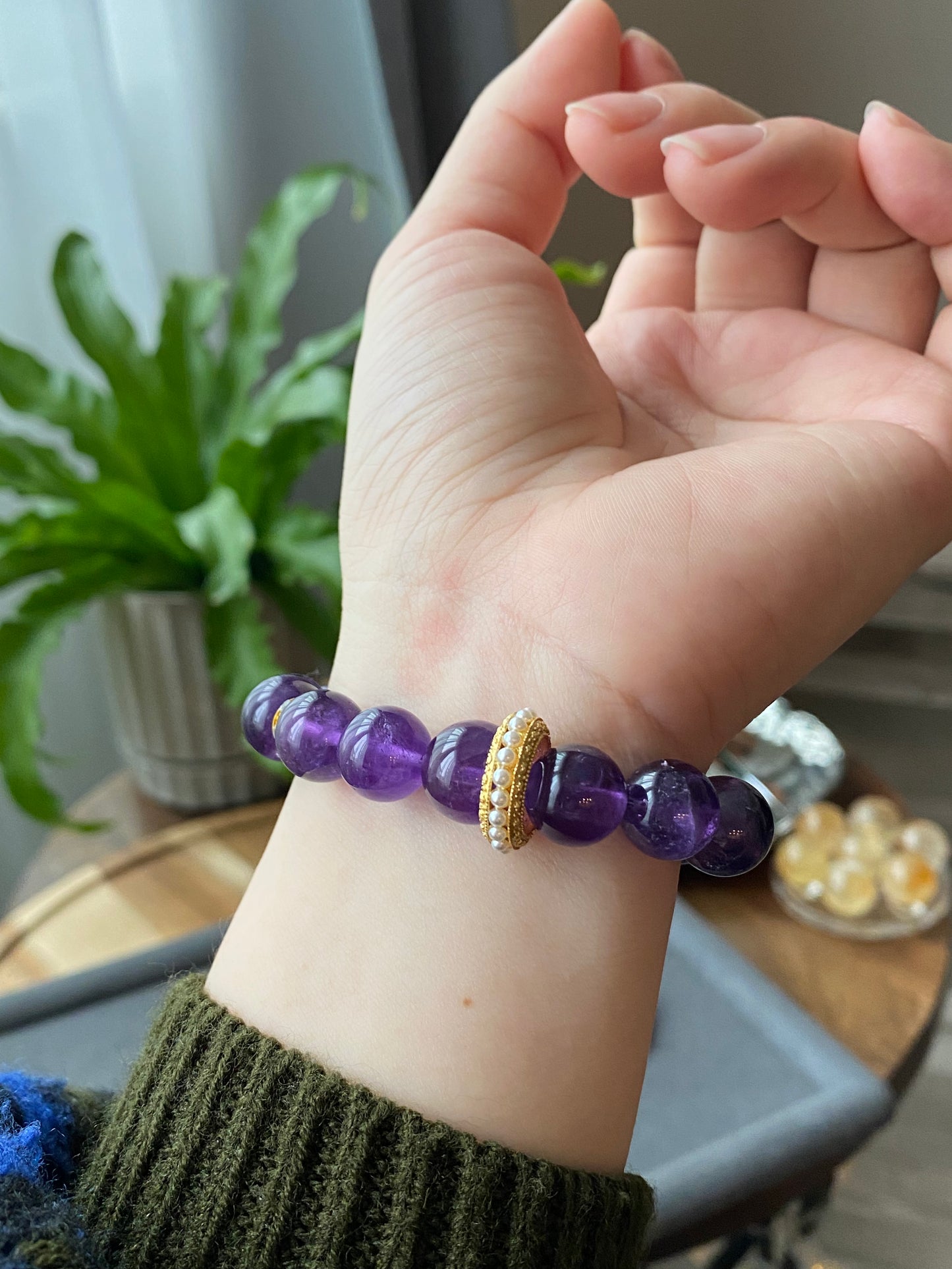 Natural Amethyst design with butterfly handmade bracelet,custom bracelet，gift for her
