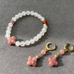 Natural four leaf clover Strawberry Quartz and Nanhong white agate Hanfu bracelet earring set