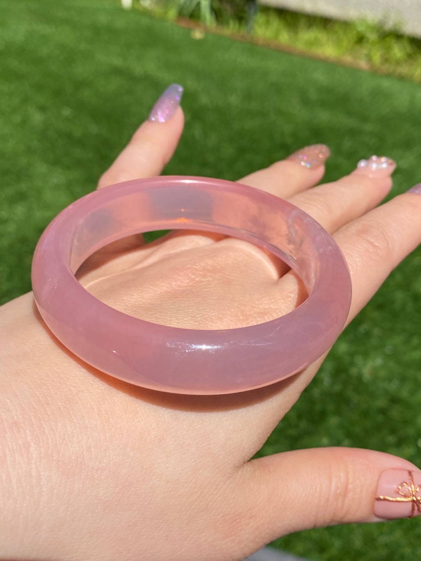 TOPPEST Silky Fire illuminate Rose Quartz Bangle Bracelet,gemstone Rose Quartz Crystal Bangle,gift for her,gift for Mother,Lover