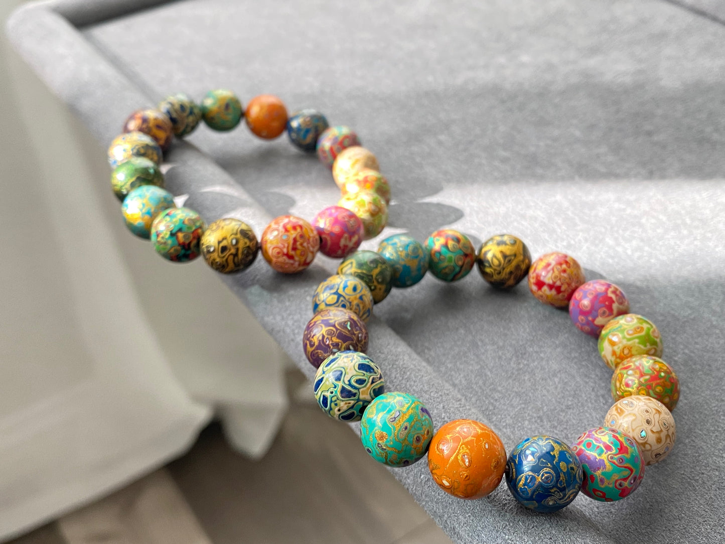 Museum of Art China lacquer Coated on black ebony and mother of pearl Bead Bracelet 12mm+，gift for her, gift for mom,gift for wife