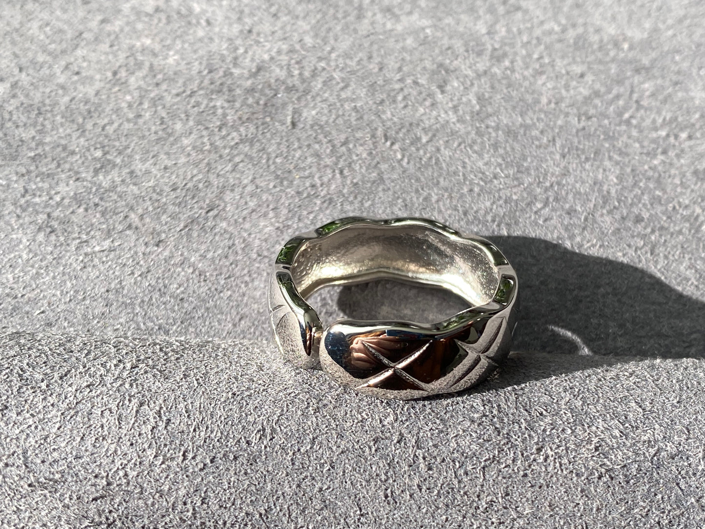 Hand Craved Chanel Style Argyle check Quilted Sterling silver S925 Ring