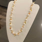 Natural Freshwater Pearl White round 8-9MM Baroque Pearls with rainbow colorful facted Crystal 14K gold Necklace