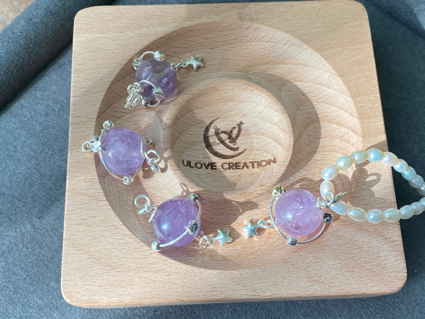 Natural Light purple Amethyst Star 14K white gold wire Space planet Removable Earring Pendant