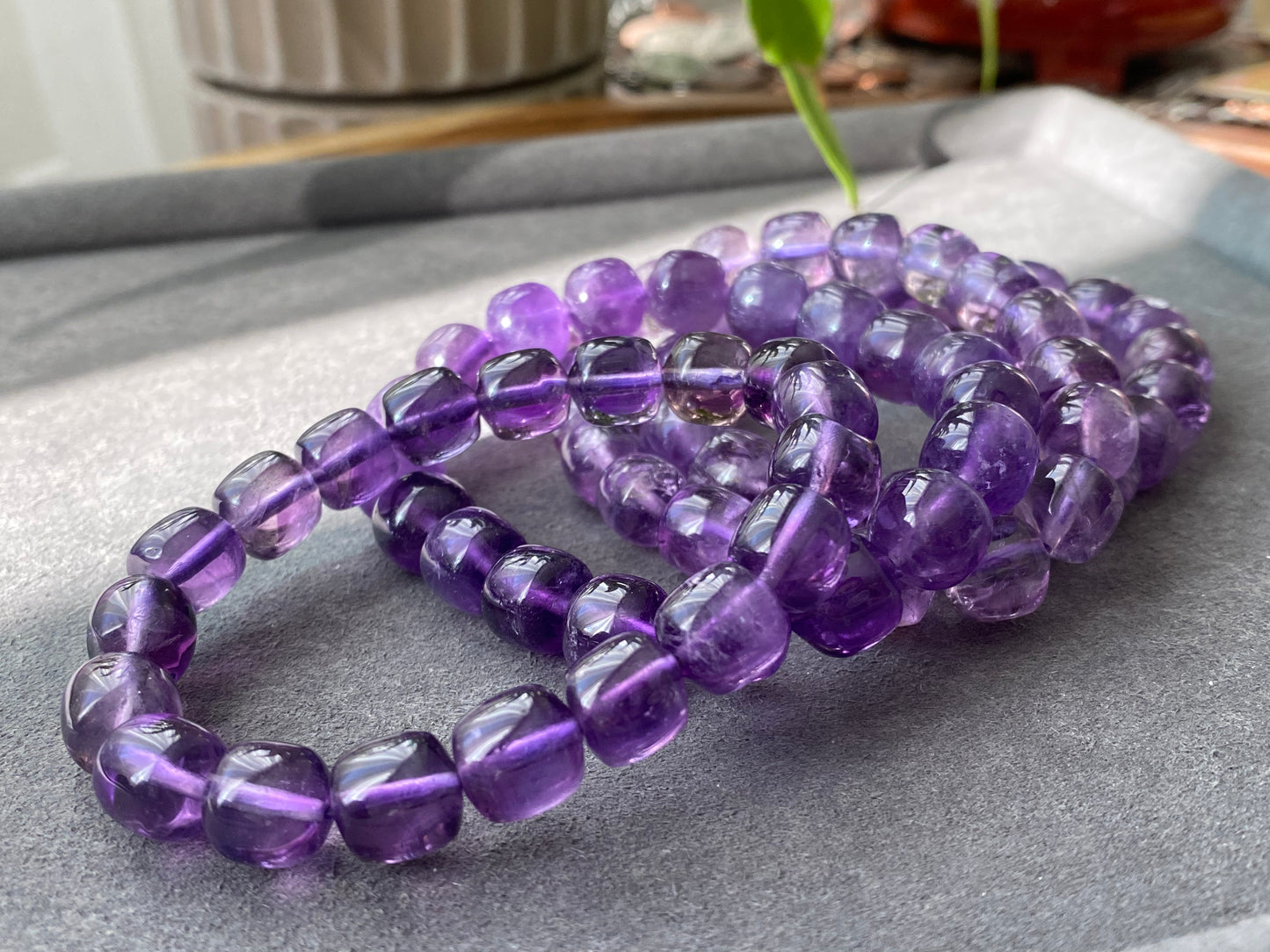 AAA High Quality Deep purple Natural Amethyst Brazil Cube Polished Gemstone beaded bracelet  9mm+