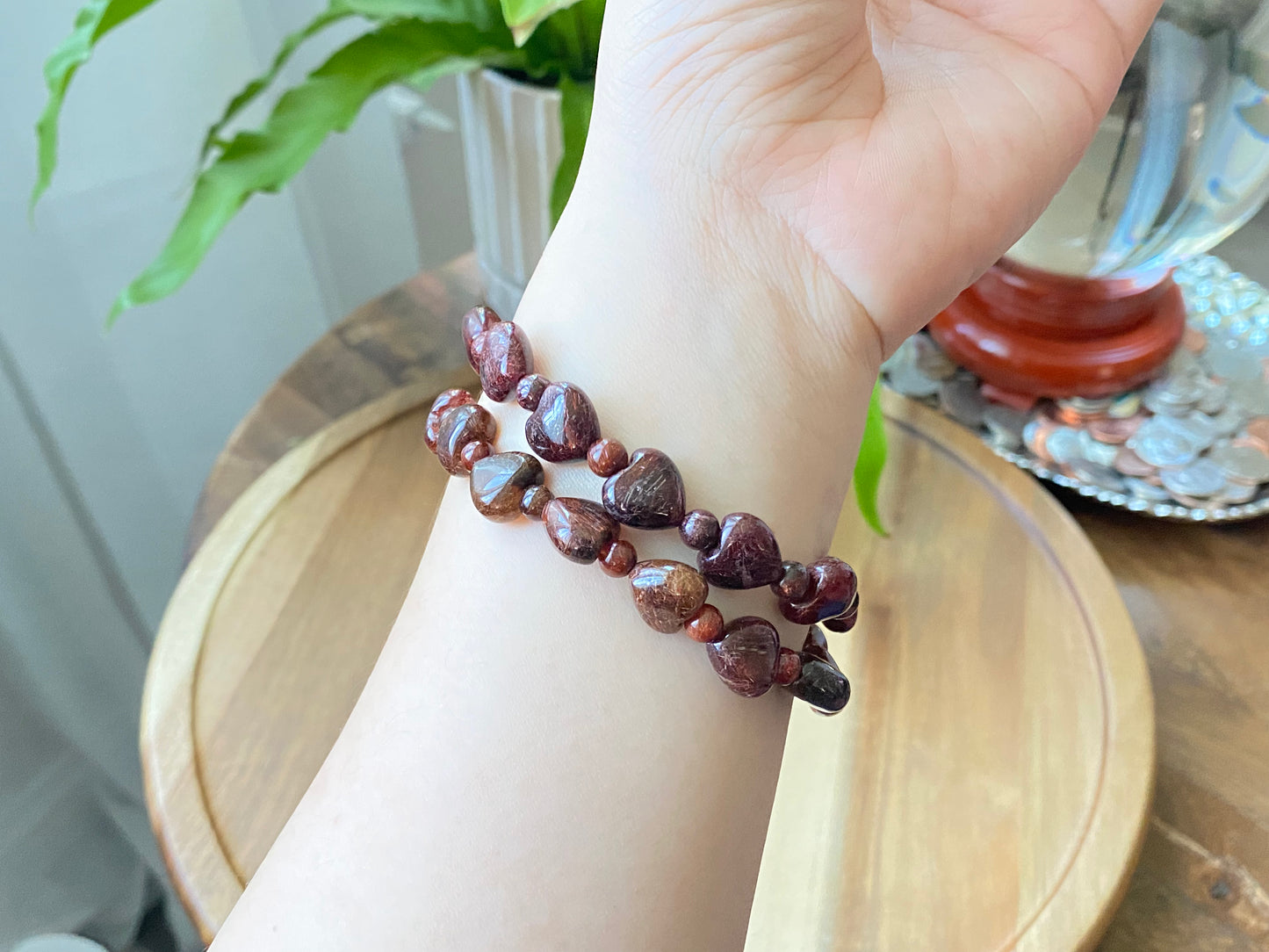 Natural Red Copper Rutilated Quartz Full of rutilated heart shape bead bracelet 12mm