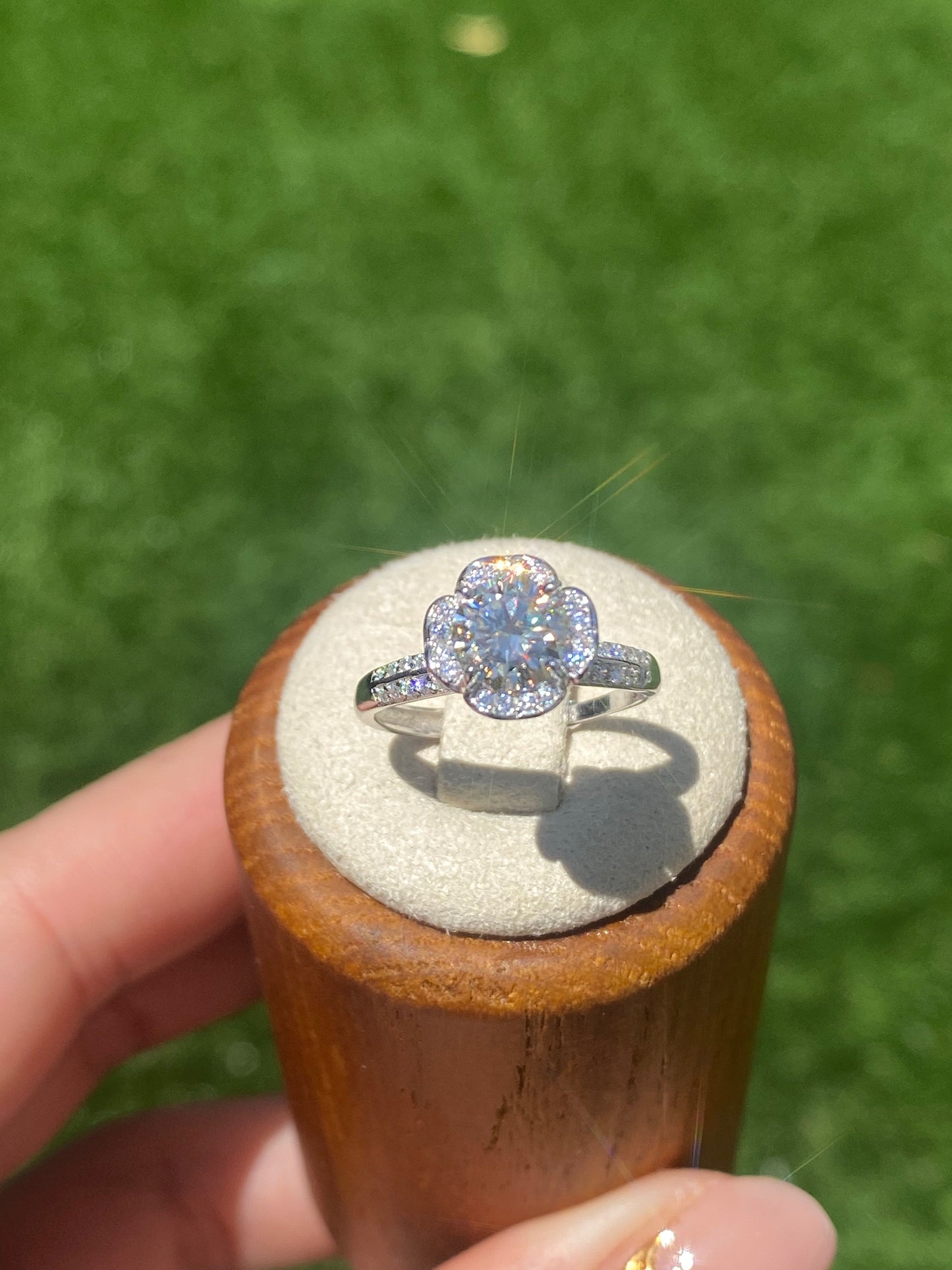 Certificated 1.0 ct. Champagne Moissanite flower heart hollow out Sterling silver wedding ring  with box,gift for her,anniversary gift