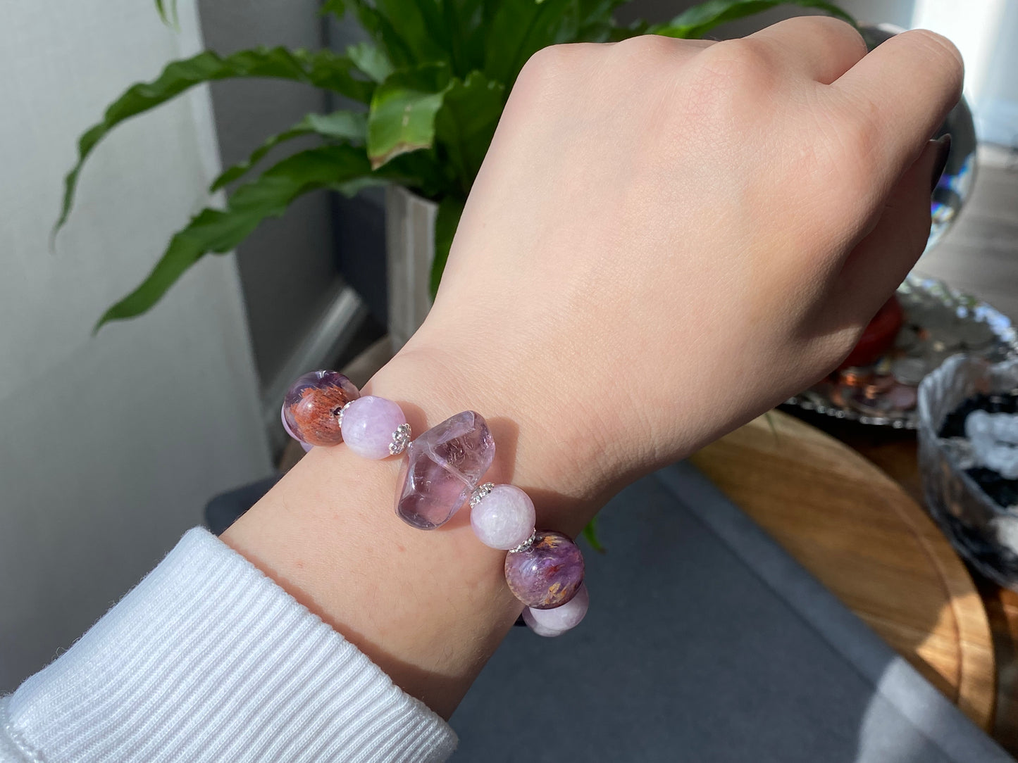 Natural Raw Ametrine Purple Lithium Amethyst Purple Phantom Lilac Mixed Design Bracelet
