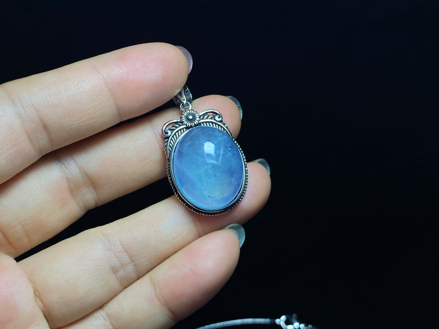 Nature Big Aquamarine Oval shape vintage setting pendant collar Boho Charm Necklace,March Birthstone