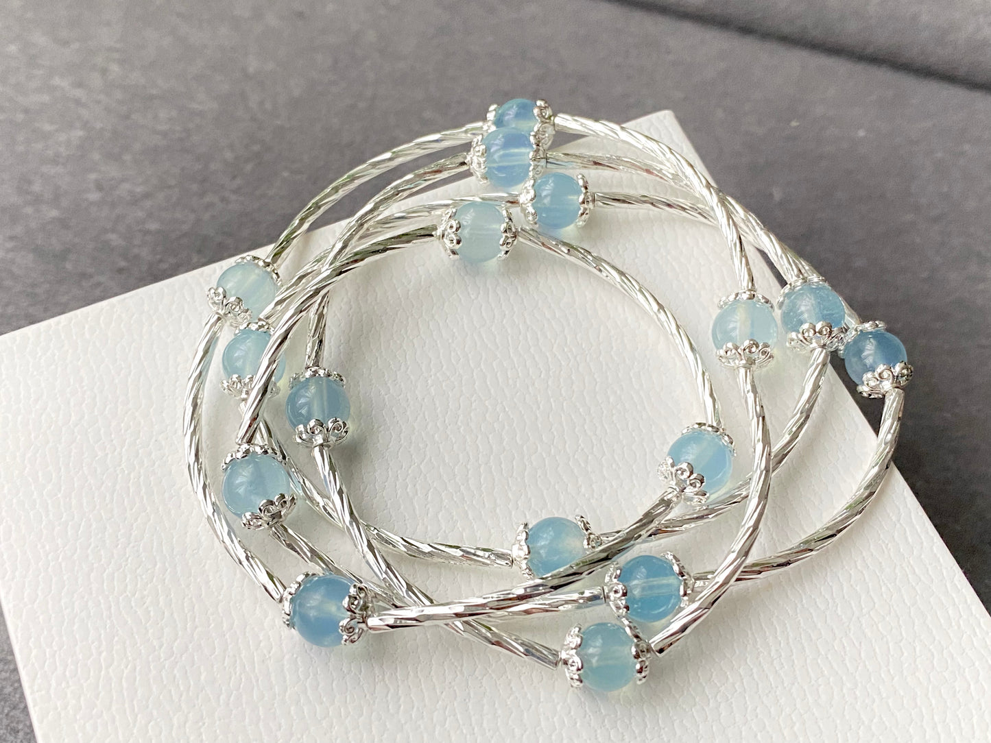 Natural Aquamarine gemstone 4 Layers design multiple gemstone you can pick Round bracelet Necklace
