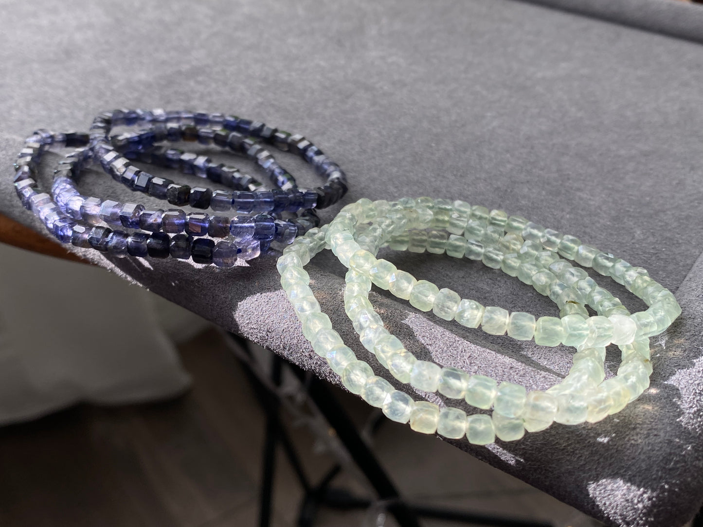 4mm+ Natural Prehnite,Iolite Cordierite Square Cube Faceted diamond Shin Gemstone Beaded Bracelet