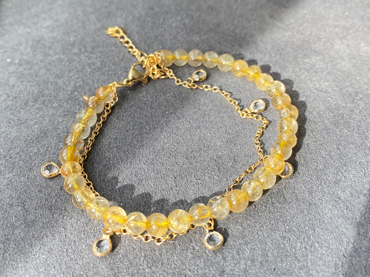 wealthy and Protect Natural Gold Titanium crystal,Golden Rutilated Quartz, 14K gold filled zircon crystal double wrap Bracelet, Valentine's gift